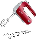 Bosch Handrührer Styline MFQ40303, 2 Rührbesen, 2 Edelstahl-Knethaken, spülmaschinengeeignet, 5 Stufen plus Turbostufe, 500 W, Deep Red/silber