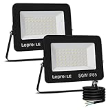 Lepro 50W LED Strahler Außen, 4250LM Superhell Außenstrahler IP65 Wasserdicht Fluter 5000K Scheinwerfer, Flutlicht Aussenleuchte für Garten, Garage, Hotel, Sportplatz, Keine Bewegungsmelder[2 Stücke]