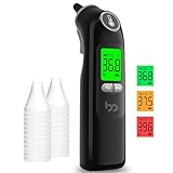 Ohrthermometer, Fieberthermometer Ohr für Baby Erwachsene, digitales Infrarot-Thermometer mit 24 Einweg-Schutzkappen, hygienisch und genau, schwarz