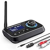 Ainostone Bluetooth 5.0 Empfänger Sender für 2 Kopfhörer Wireless Audio Adapter 2-in-1 Bluetooth Transmitter mit Bypass Low Latency Ein/Ausschalter Anzeige 3.5mm AUX Optisch RCA für TV Stereoanlage PC