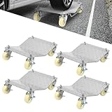 Fiqops 4 Stück Rangierhilfe, Rangierhilfe PKW mit 500kg Tragkraft - Mobile Fahrzeugplattform 41x30x13cm, 360° Drehrollen für Auto, Motorrad & Traktor (Silber)