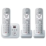 Panasonic KX-TG6863GS Schnurlostelefon mit 3 Mobilteilen und Anrufbeantworter (Bis zu 1.000 Telefonnummern sperren, übersichtliche Schriftgröße, lauter Hörer, Voll-Duplex Freisprechen) perl-silber