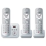 Panasonic KX-TG6863GS Schnurlostelefon mit 3 Mobilteilen und Anrufbeantworter (Bis zu 1.000 Telefonnummern sperren, übersichtliche Schriftgröße, lauter Hörer, Voll-Duplex Freisprechen) perl-silber