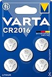 VARTA Batterien Knopfzellen CR2016, Lithium Coin, 3V, kindersichere Verpackung, für elektronische Kleingeräte - Autoschlüssel, Fernbedienungen, Waagen,(5 Stück) 1er Pack