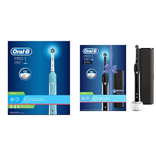 Oral-B PRO 1 770 Elektrische Zahnbürste/Electric Toothbrush für eine gründliche Zahnreinigung, türkis & PRO 1 750 Black Edition Elektrische Zahnbürste/Electric Toothbrush,schwarz