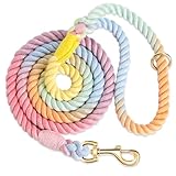 NUGUTIC Hundeleine, handgefertigt, geflochtenes Baumwollseil, für kleine, mittelgroße und große Hunde, Macaron, 1,5 m