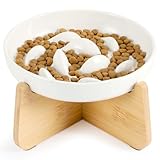 IDOGCHEW Keramik Anti Schling Napf Katze Erhöht, Schlingnapf Katze Nassfutter - Slow Feeder, rutschfest, Einfach zu Reinigen, Antischlingnapf für Katzen und Kleine Hunde, Weiss