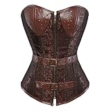 Damen Steampunk Corsage Vollbrust Faux Leder Gothic Korsett überGrößen Shirt top Burlesque Halloween Braun XXS