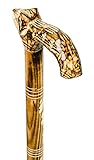Gehstock für Herren und Damen Wolf 89-92 cm - Handgefertigt Light Braun Wanderstock Holz mit Rutschfestem Gummi