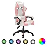 Gecheer Gaming-Stuhl mit RGB LED-Leuchten Rosa und Schwarz Kunstleder, Schreibtischstuhl Bürostuhl Chefsessel Drehstuhl Racing Sportsitz Computerstuhl