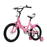 16 Zoll Kinderfahrrad Tretfahrrad für ab 5-8 Jahre Jungen und Mädchen Höhenverstellbar Kinder Fahrrad mit Hilfsrad Doppelbremssystem (Rosa)