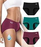 Benirap Periodenunterschwäsche Starke Blutung 60ML, Hohe SaugfäHigkeit Perioden Unterwäsche, Atmungsaktiv Menstruationsunterwäsche Damen (3er Pack) Schwarz Rot Grün M