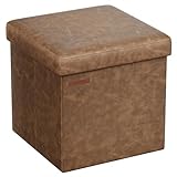 SONGMICS Sitzhocker 38 cm, Aufbewahrungsbox faltbar, Fußhocker mit Deckel, aus Kunstleder, bis 300 kg belastbar, für Eingang, Wohnzimmer, Schlafzimmer, kaffeebraun LSF010K01