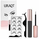 URAQT Magnetische Wimpern, 5 Paare 3D Dicke Lange Künstliche Falsche Eyelashes, Eyeliner, Natürlich Magnet Set mit Zange, Wasserdicht und Wiederverwendbar