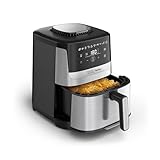 Jamie Oliver by Tefal Easy Fry Silence Deluxe Heißluftfritteuse, sehr leise, 10 voreingestellte Programme, digitaler Touchscreen, 5 l, inkl. Druckguss-Gitterrost + Deckel, Schwarz/Edelstahl, EY55JDE0