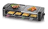 SEVERIN Raclette-Grill mit Naturgrillstein und Grillplatte, Raclette mit antihaftbeschichteter Grillplatte, Tischgrill für 8 Personen, max. 1.400 W, Edelstahl / schwarz, RG 9645