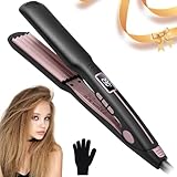 UKLISS Kreppeisen für die Haare, Ceramic Kreppeisen für Volumizing Haar, PTC Crepe Eisen Haare, Kreppeisen Haare mit Temperatur Einstellbar 100-230℃, LCD-Display, Long-Last Styling (Schwarz Rosa)