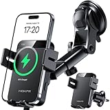 MOKPR Handyhalterung Auto mit Ladefunktion, 15W Handyhalterung Auto Induktives Laden für Entlüftungsclips/Instrumententafel/Windschutzscheibe für iPhone 16/15/14/13, Galaxy S24 usw (Schwarz)