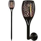 VOLTRONIC Solar Gartenfackel 51 LEDs, innen und außen, IP44, Wandhalterung, Erdspieß, Setwahl, 2er Set