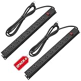 2 Stück 8-fach montierbare Metall-Steckdosenleiste mit Wandmontage, robuste und breite Abstände mit Schalter, 14 AWG SJT Netzkabel.