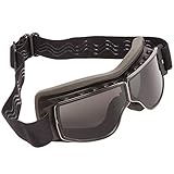 PiWear® Nevada Motorradbrille über Helm für Brillenträger geeignet Retro Klassik Oldtimer Schutzbrille schwarz dunkel getönt