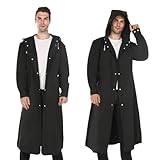 ZWCSHUU Herren-Regenmantel, schwarz, for Erwachsene, wasserdicht, Langer Regenmantel, mit Kapuze, Regenmantel for Outdoor-Angeln, Bergsteigen, verdickter Poncho Regenponcho(Black,L)