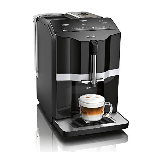 Siemens Kaffeevollautomat EQ.300 TI351509DE, für viele Kaffeespezialitäten, Milchaufschäumer, Keramikmahlwerk, OneTouch-Funktion, Heißwasserfunktion, Antikalk, automatische Reinigung, 1300 W, schwarz