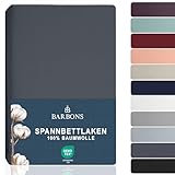 BARBONS Spannbettlaken 180x200cm - Spannbetttuch für Dicke Matratzen bis zu 27 cm 100% Baumwolle Oeko-TEX Zertifiziert Bettlaken Jersey Bettware Bettbezug für Boxspringbett - Dunkelgrau 180 x 200