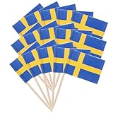 Flaggen Spieße Schweden,Zahnstocher mit Schweden-Flagge,Schweden Cocktail Stick Flaggen,Zahnstocher Papier Flagge für Schweden,Schweden Flagge Zahnstocher,für Cupcakes,Geschirr-Dekorationen,100 ST