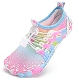 Barfußschuhe Kinder Barfussschuhe Wasserschuhe Junge Badeschuhe Barfuß Schuhe Aquaschuhe Schwimmschuhe Strandschuhe rutschfeste Schnell Trocknend（Rosa Blau 28）