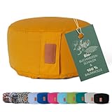 #DoYourYoga Yogakissen »Vishnu« mit Kordelverschluss & Bio-Buchweizen Füllung - Höhe 15cm / Durchmesser 30cm - Meditationskissen Maschinenwaschbar Sitzkissen für Meditationen currygelb