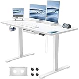 JUMMICO Höhenverstellbarer Schreibtisch 120x60 cm mit USB-Buchse und Kabelwanne, Schreibtisch Höhenverstellbar Ergonomischer Steh-Sitztisch Stehpult mit Rollen (Weiß)
