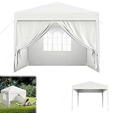 Froadp Pavillon 3x3 m, Wasserdicht Winterfestn Pavillon mit 4 Seitenteilen und Fenstern für Garten und Camping, UV-Schutz, Stabil Festzelt für Party, Hochzeit, Outdoor-Events, Weiß