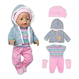 Puppenkleidung Puppenkleider Set mit Mantel Bluse Hosen Hut und Socken für 36-43 cm / 17 Zoll New Born Baby Puppen (Keine Puppe)