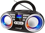 Tragbarer CD-Player | LED-Discolichter | Boombox | CD/CD-R | USB | FM Radio | AUX-In | Kopfhöreranschluss | 20 Speicherplätze | Kinder Radio | Kompaktanlage