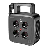 LogiLink LPS504 - Kabeltrommel 5m mit 4X Steckdosen (Schutzkontakt Buchsen), 1x USB-A und 1x USB-C, IP20 Schutzklasse und Thermischer Überlastschutzschalter