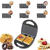 Etrhdfyts 6 in 1 Sandwichmaker mit Spülmaschinengeeigneten Wechselplatten, Waffeleisen mit 6 Paaren Antihaftbeschichteten Herausnehmbaren Platten, Sandwichtoaster Kontaktgrill, Paninitoaster, 750W
