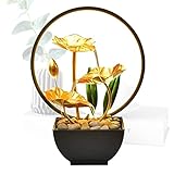 Tuzsocr Zimmerbrunnen LED, Tischbrunnen mit Beleuchtung Wasserfall, Moderne Zen Deko mit geräuschloser Pumpe, Entspannung Meditationsdekoration für Haus, Büro, Garten, Wohnzimmer, H 28 cm