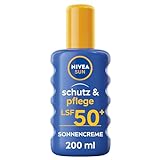 NIVEA SUN Schutz & Pflege Sonnenspray LSF 50+ (200 ml), Sonnencreme Spray für 48h Feuchtigkeit mit Vitamin E, sofortiger Sonnenschutz vor UVA-/UVB-Strahlen