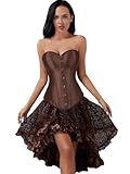 Korsett Kleid Rock Set Damen Kostüm Piraten Corsage Corset Dress Bustier Korsage Corsagenkleid Halloween Piratenenkleid Braun XS