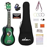 ADM Sopran Ukulele Set für Kinder und Anfänger, Ukulele Starter Kit mit Tasche, Stimmgerät, Regenbogensaiten, Bunter Gurt, Plektron, Griffbrettaufkleber, Akkord-Karte (Grün)