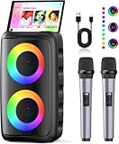 Karaoke Maschine (2025 Neueste Generation) | Karaoke Anlage mit 2 Mikrofone Bluetooth Lautsprecher | Unterstützt TV/Smartphone/iPad/TWS/AUX/USB/FM | Für Party, Geburtstag, Reisen (Schwarz)