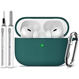 Inesore Compatible with Airpods Pro 2nd/1st Case Cover with Cleaner Kit,Silicone Protective Case for Apple Airpods Pro 2nd/1st Generation Charging Case with Keychain,for Women Men(Deep Green)