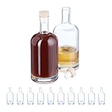 Relaxdays Flaschen zum Befüllen, 12er Set, 500 ml, mit Korken, für Öl, Essig, Schnaps, Likör, Glasflasche, transparent