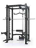 Atletica R8 Defender | Power Rack | Inklusive Smith Machine und Latzug-Anbau | Plate Loaded | Ergo Latzuggriff | Leg Blocker | J-Hooks und Safety Spotter