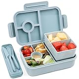 Bugucat Brotdose Kinder mit 5 Fächern 1300ML, Auslaufsicher Lunchbox Kinder, Bento Box Brotdosen mit Besteckset, Brotdose für Kinder und Erwachsene,Vesperdose Frühstücksbox für Mädchen & Jungen Blau