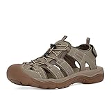 GRITION Herren Wandern Sandalen Outdoor Trekkingsandalen Verstellbaren Geschlossene Zehe Männer Sommer Sport Wanderschuhe Wasserfest Sandale Klettverschluss Lose Beach MEHRWEG (42 EU, Beige)