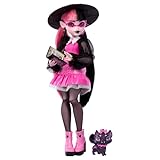 Monster High Draculaura-Puppe mit ihrem Haustier, der Fledermaus-Katze Count Fabulous, und Accessoires wie Rucksack, Zauberbuch, Bento-Box und mehr, HRP64