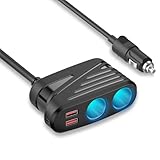 Zigarettenanzünder Verteiler Adapter 5-in-1，mit 120W QC3.0 & PD Schnellladeanschlüssen, Auto Ladegerät, Kompatibel mit 12V/24V Auto und Schnellladegerät 2 Steckdosen 3 USB Anschlüsse