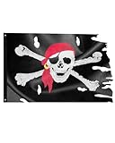 eZAKKA Piratenflagge, Pirat Flaggen für Piratenparty Kindergeburtstag, Piraten Deko Flagge, Halloween Dekoration Piratenschädel und Gekreuzte Knochen, 60 x 90 cm